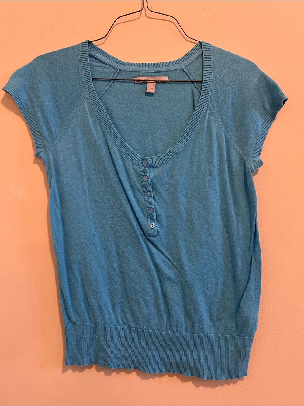 Old Navy Teal Short Sleeve Scoop Neck Henley Top